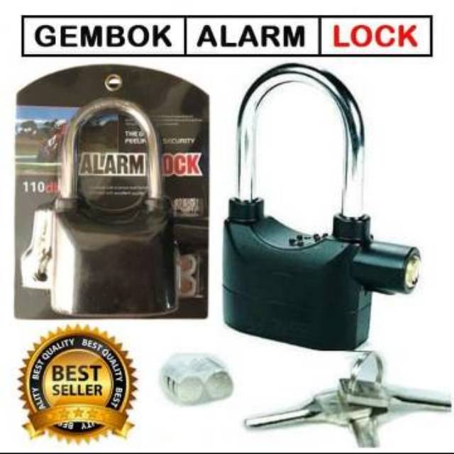 Gembok Alarm Lock Hitam Ring Panjang (12 cm)