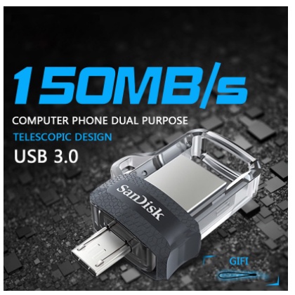 Flashdrive Ultra Dual Drive OTG 16GB/32GB/64GB/128GB/256GB Transmisi 150M/S M3.0 Flash Drive Storage Eksternal- HITAM(COD)
