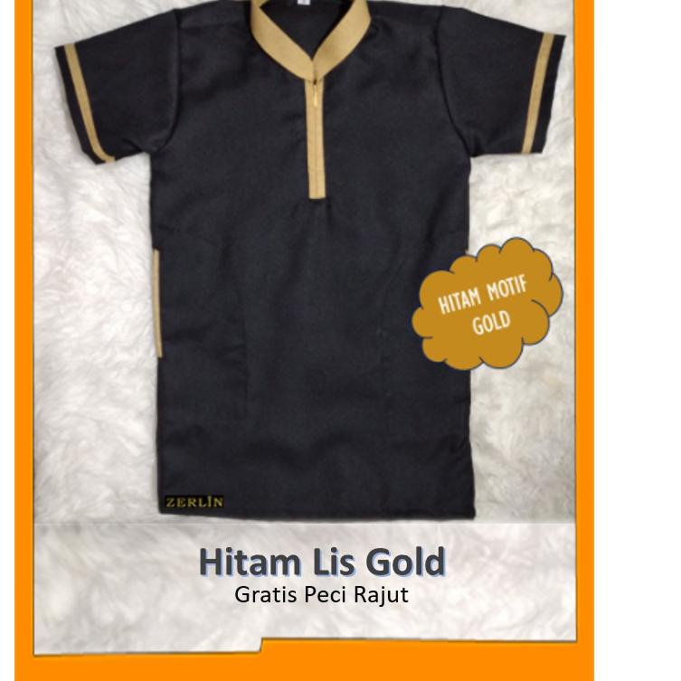 ☈ ZERLIN Baju Gamis Hitam Lis Gold Anak Anak Laki Laki Aqiqah Cowok Bayi Jubah Koko Muslim ✬