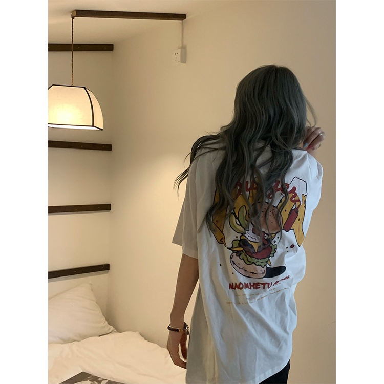 Kaos Wanita Korean Style Lengan Pendek Oversize Print T-shirt Couple Baju Kaos Putih Wanita