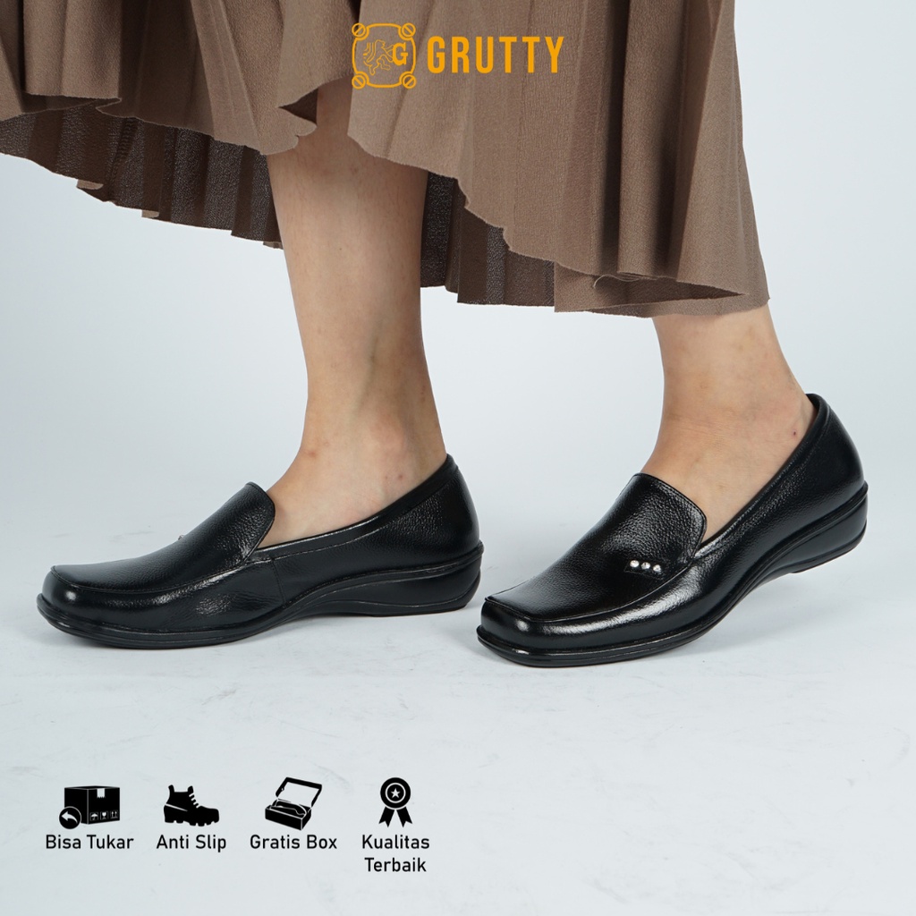 Flatshoes Pantofel Formal Sepatu Wanita Kerja kuliah kantor Hitam Kulit asli empuk anti lecet