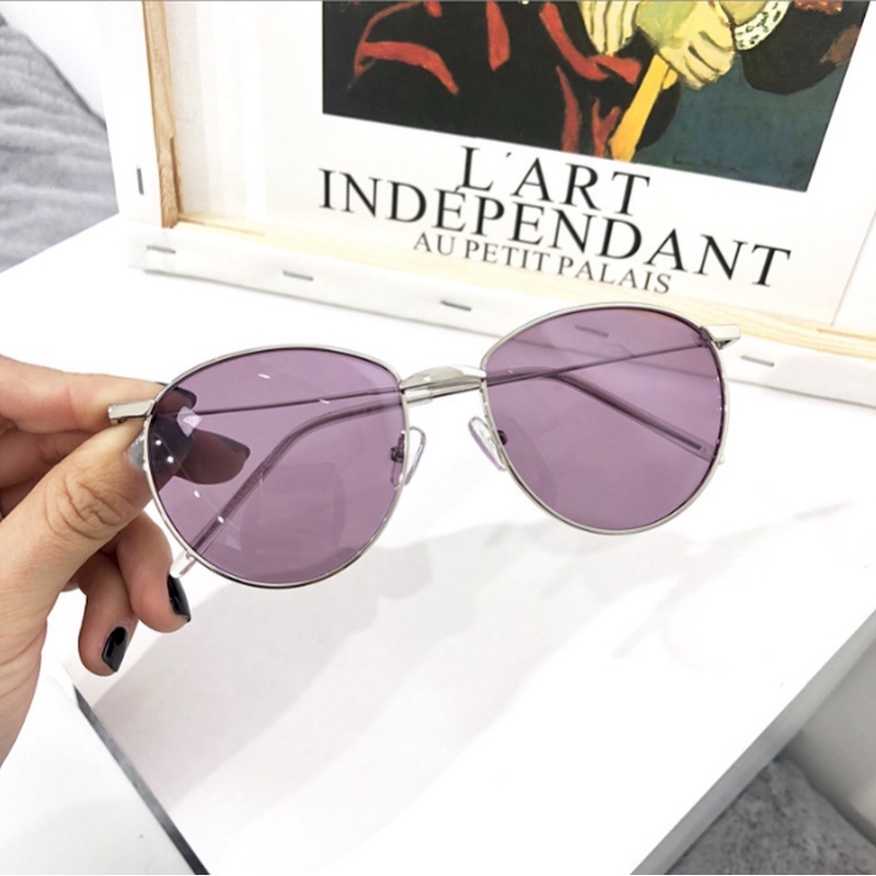 (YUZHU) Kacamata Hitam Bingkai Bulat Metal Gaya Retro Warna Permen UV400 Sunglasses Untuk Wanita/Pria