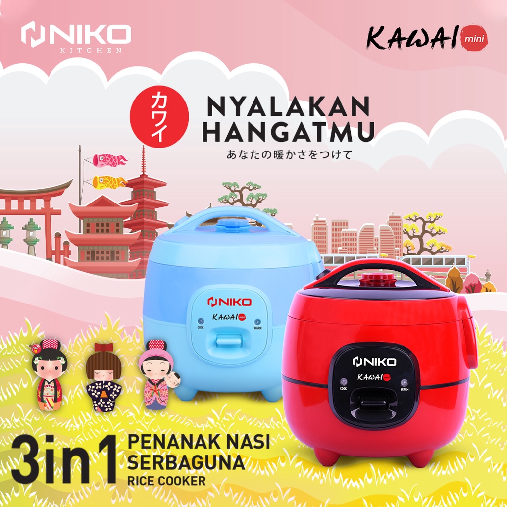 NIKO Mini Rice Cooker Kawai [1L] - Merah MK-10 Murah