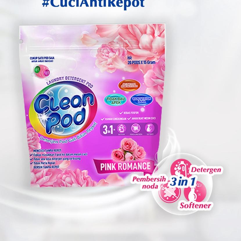 ✼ CleanPod Pink Romance Scent Laundry Pod Detergent 20  x 15 gr ❇