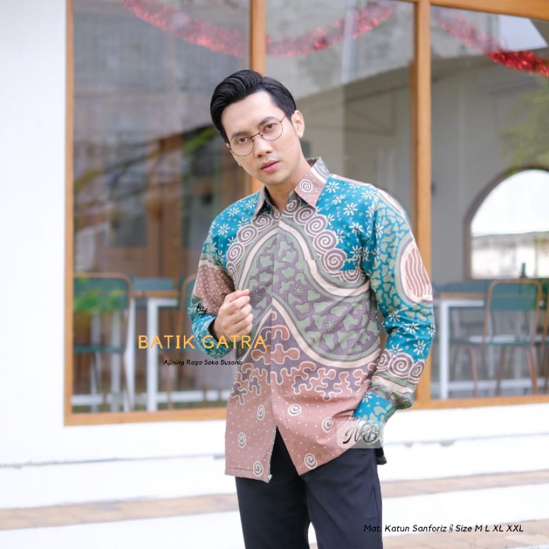 Kemeja Batik Pria Lengan Panjang Banyu Kawung Lapis Furing