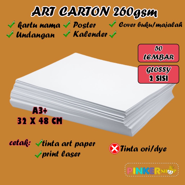 

Kertas art carton/art paper 260 gsm A3+ isi 50 lembar-art karton 260