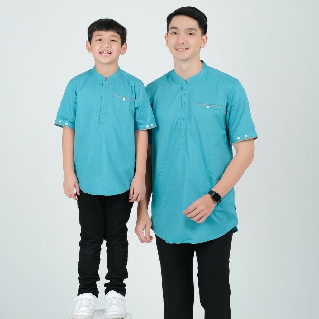 Baju Koko Couple Series Shiddiq Biru Wardah Lengan Pendek Katun Twill 40s