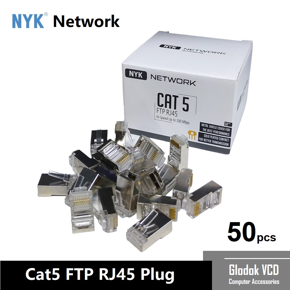 NYK Konektor Rj45 FTP Cat5 Modular Plug 50pcs Cover Besi