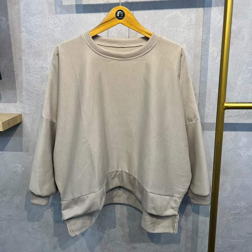 OVERSIZE SWEATER XXXL OBLONG WANITA BIG SIZE CREWNECK-CAPPUCINO