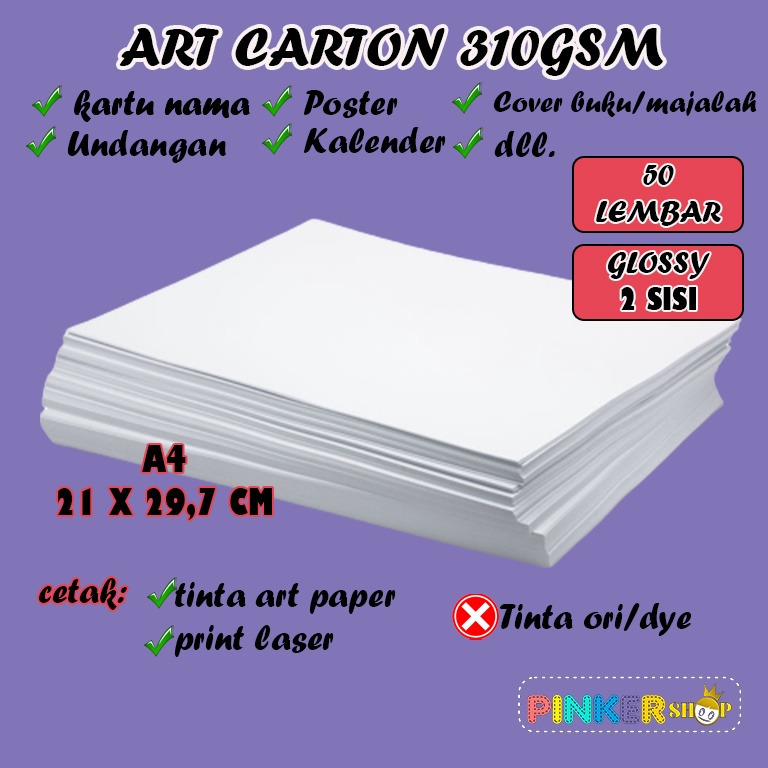 Kertas art carton | art paper 310 gsm A4 isi 50 lembar/Art karton tebal 310 gram