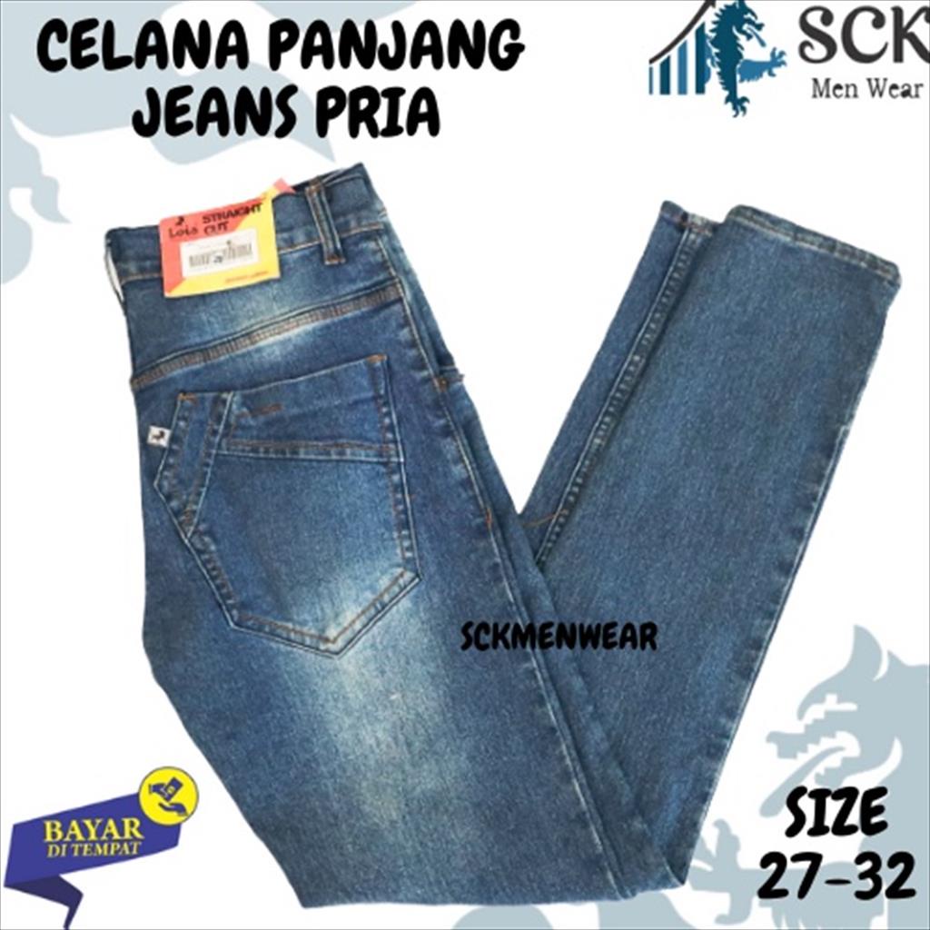 SCK - Celana Panjang Pria LS PENSIL JEANS BIRU ukuran 27-32 / Celana Jeans Casual Pria Formal / Celana Basic Halus