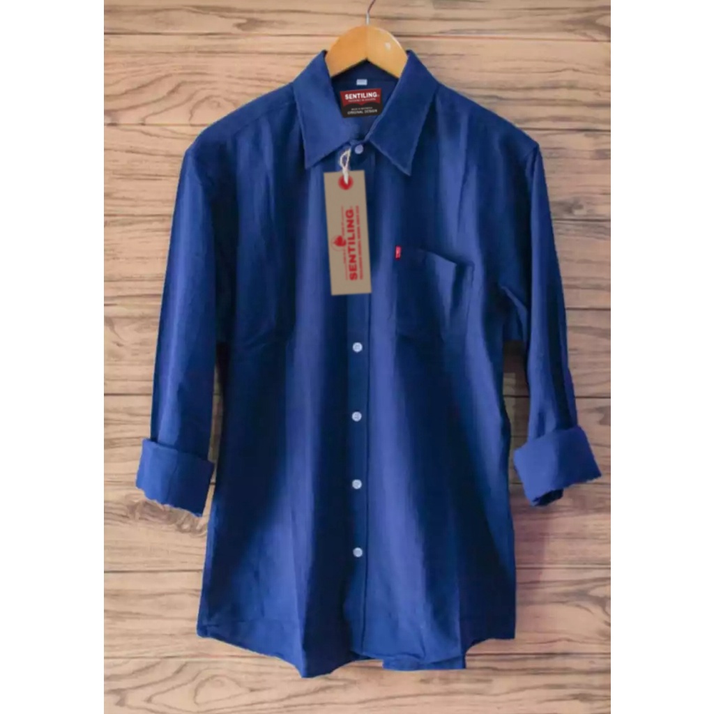 Terwuwu kemeja panjang pria cowok gatlemen cowok biru navy dongker polos formal kantor Real pick-Biru BCA