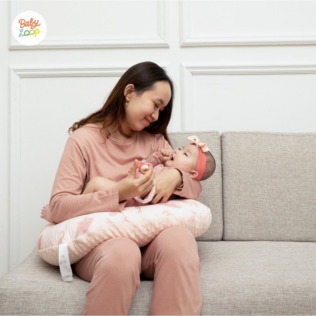 Baby Loop Nursing Pillow - Bantal Menyusui Multifungsi Silicone Pillow Tummy Time Tadahan Donat Empuk Minky