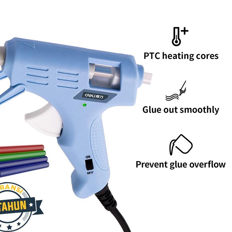 

Deli Hot Melt Glue Gun/Lem Tembak 20W Warna Biru/Pink Gratis 10 Lem DLX /Alat Perkakas - ~