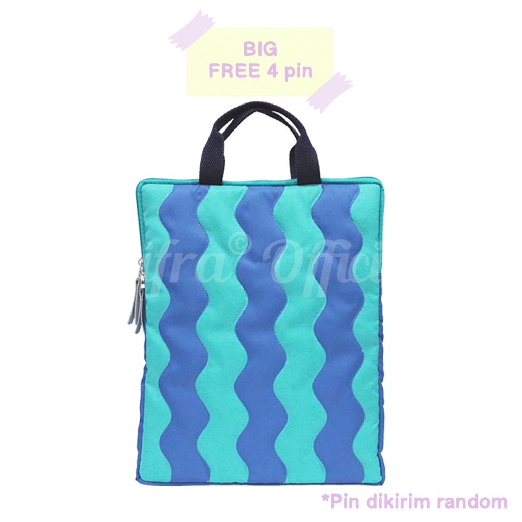 Shifra Tas Laptop Sleeve Embossed Garis Pin Lucu Blue Pink Purple Mint 10 - 12 inch