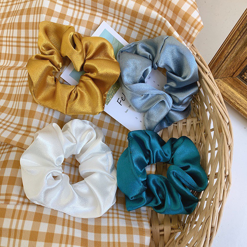 SCRUNCHIE SATIN silk ikat rambut wanita Scrunchie Karet Rambut Korea