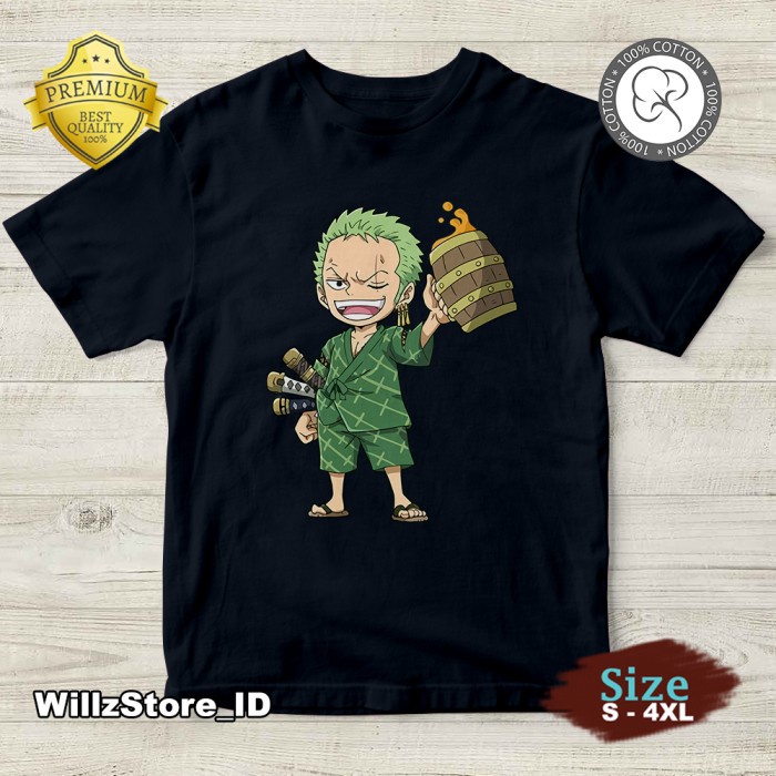 Kaos Anime One Piece - Zoro| 100% Cotton | Ukuran S - 4XL - Putih, S