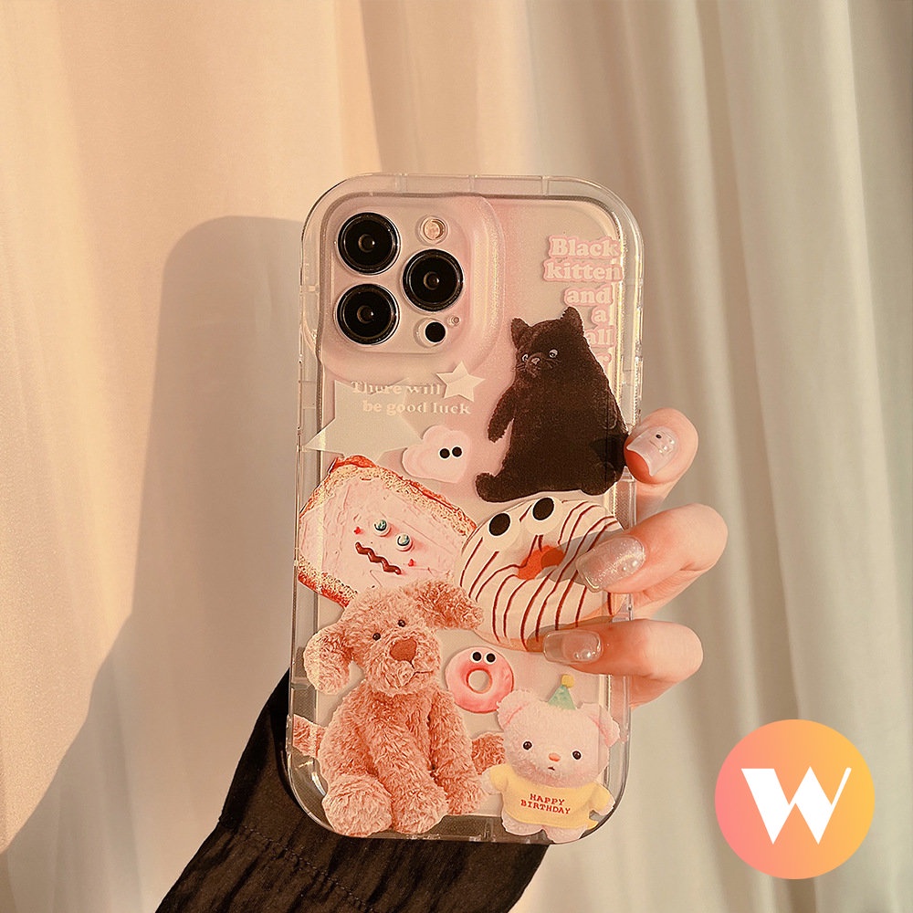 IPHONE Hewan Lucu Stiker Casing Ponsel Kompatibel Untuk Iphone11 14 13 12 Pro Max 7Plus X XS Max XR 6s 7 8 6 Plus SE 2020 Shockproof Airbag Boneka Beruang Lembut Tpu Bening Penutup Belakang