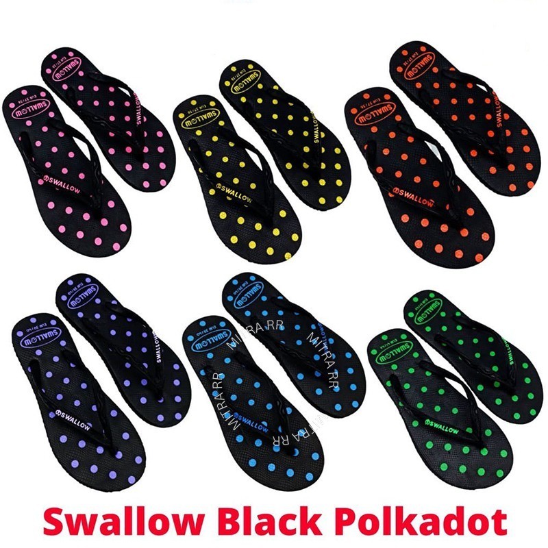 Sandal Swallow Black Polkadot Sendal Jepit Wanita Karet Tebal Empuk