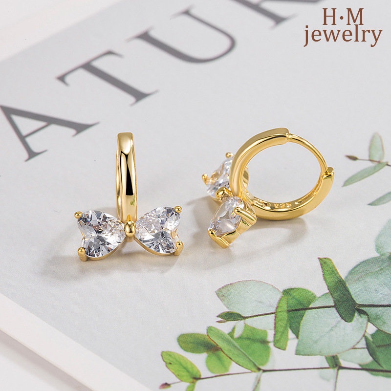 Klip Telinga Busur Zirkon AAA Manis2023 New High Sense Simple Earrings