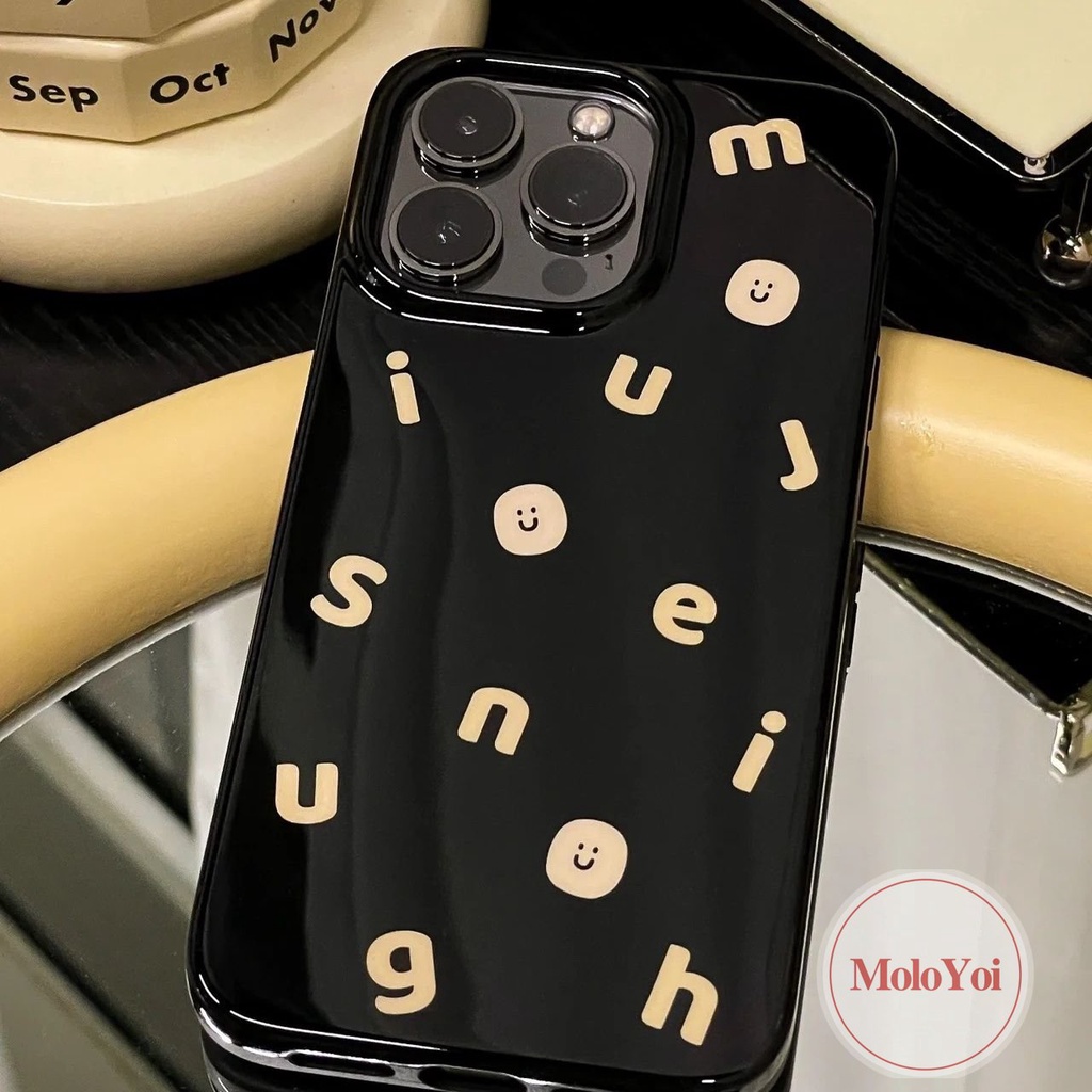 IPHONE Case Kompatibel Untuk Iphone11 7 8 Plus 13 14 12 Pro Max 7Plus XR X XS Max SE 2020 Huruf Alfabet Sederhana Glossy Halus Smiley Lucu Shockproof Lembut Tpu Back Cover