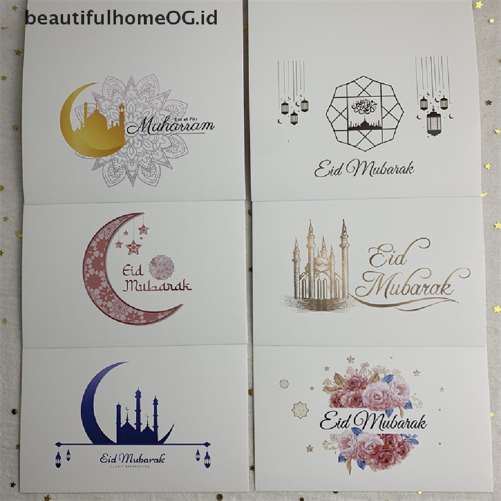 // Beautifulhomeog.id// 6pcs Kartu Undangan Eid Mubarak Gereja Ramadhan Islami Muslim Greeg Card **