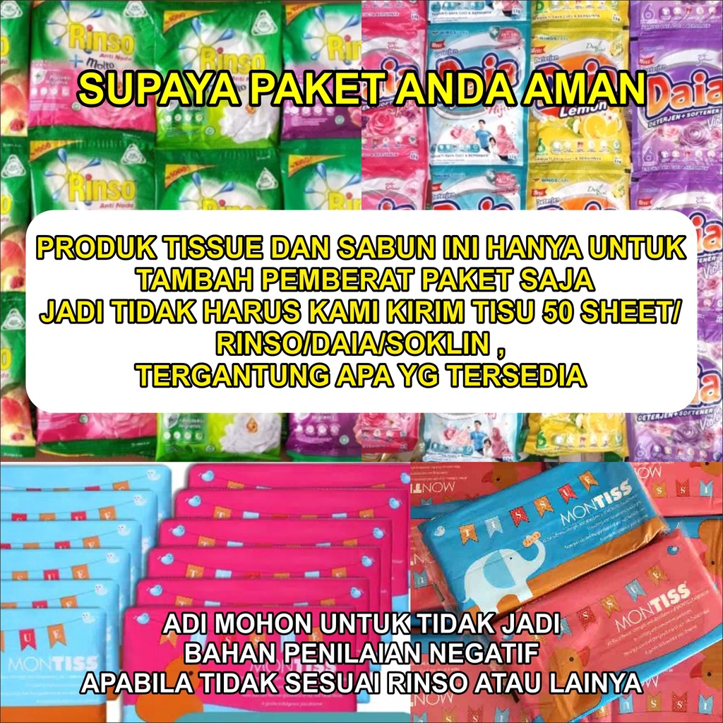 TISSU TISSUE 50 SHETT RINSO 1000an buat tambah bobot paket biar paket tidak mudah hilang