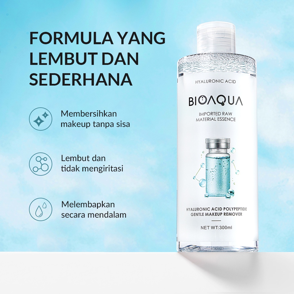 BIOAQUA Micellar Water Makeup Remover Hyaluronic Acid Polypeptide Gentle Cleansing Water 300 ml Rumah Cantik 354 Medan Bisa COD