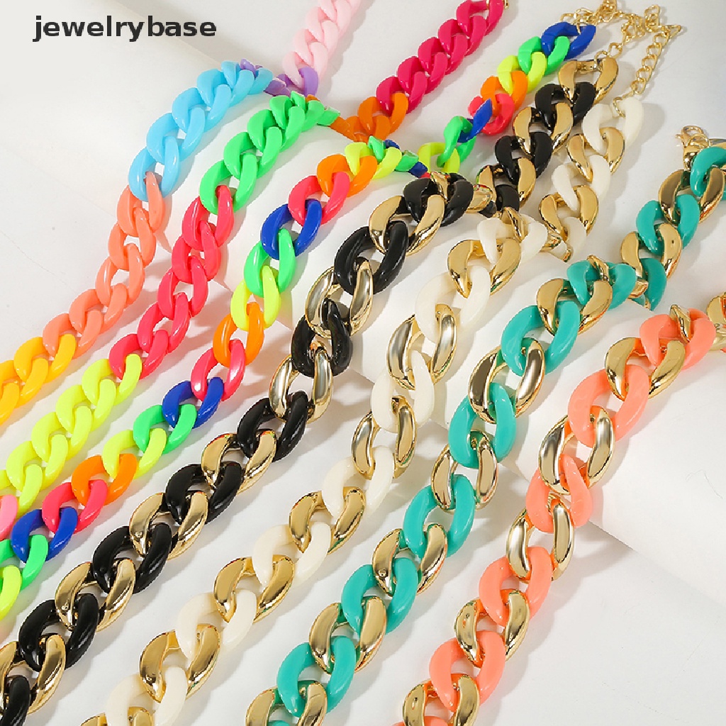 [jewelrybase] Akrilik Besar Chunky Tebal Choker Kalung Resin Kalung Perhiasan Retro Gaya Hip Hop Warna Tidak Luntur Resin Akrilik Kalung Ins Gaya Y2K Kalung Butik