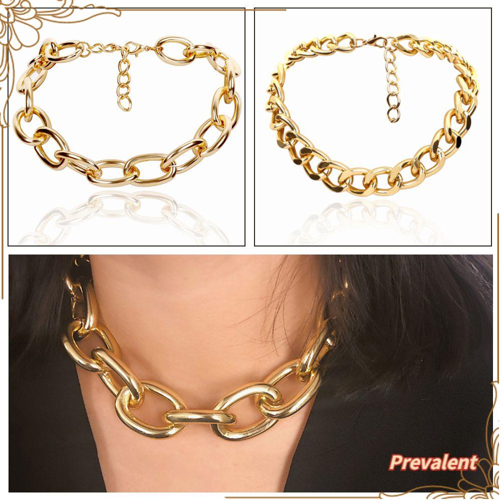 Preva Choker Perhiasan Warna Silver Gold Hip Hop Link Rantai