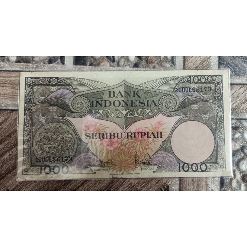 Uang kuno 1000 rupiah Thn 1959 Seri bunga- Kondisi bagus, "Limited Stock"(Asli uang RI)