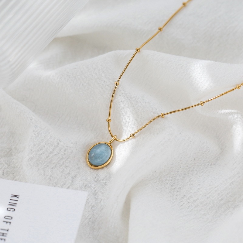 Kalung Rantai Klavikula Hias Kristal Aquamarine Gaya Korea Untuk Perempuan