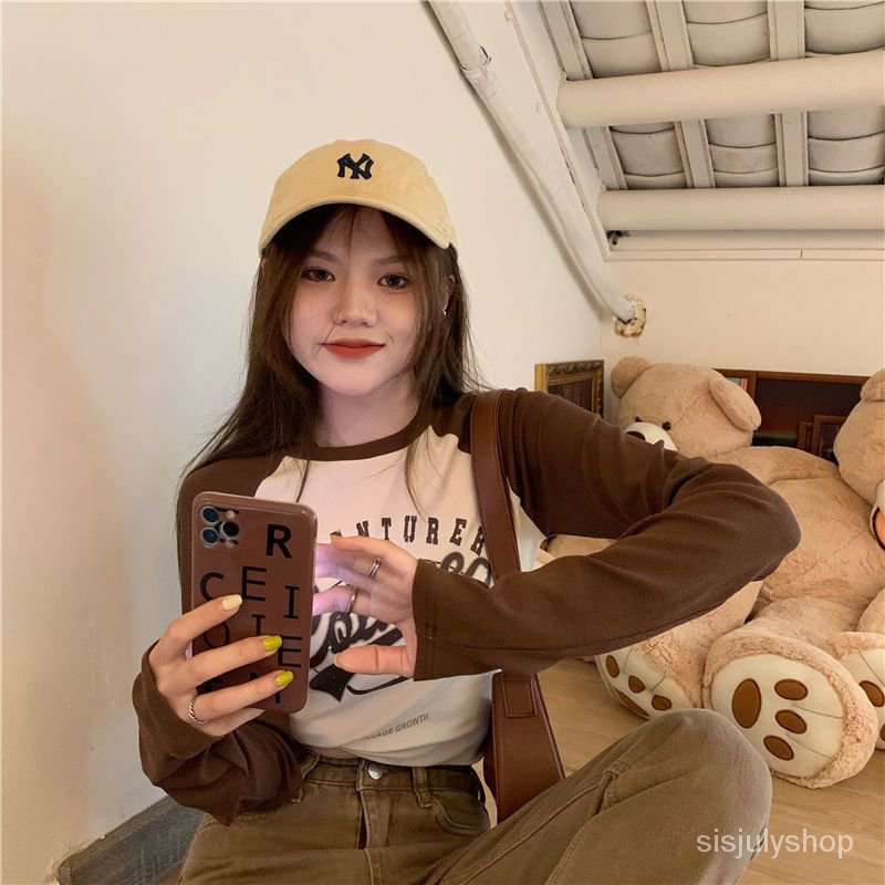 #Sisjuly# Kaos pendek vintage wanita yang ramping dan kemeja lengan panjang serbaguna