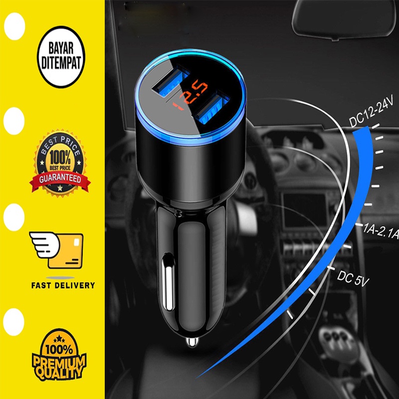 ✅ 3.1A Charger Mobil USB 2 Port LED Pengisi Daya Ponsel Di Mobil, Pengisi Daya Cepat Usb 12V 24V dengan Tampilan LED 2 Port