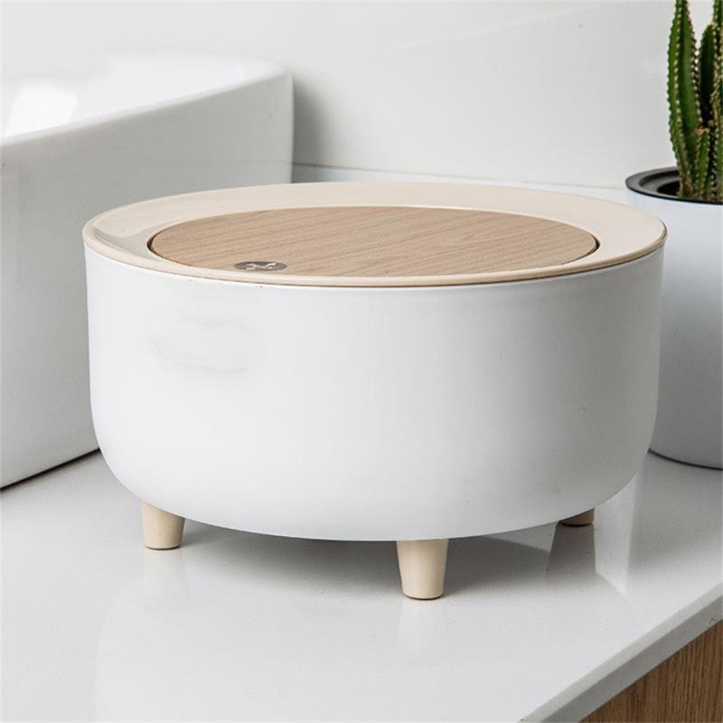 Tempat Sampah Meja Klasik Korea Fashion Trash Bin High Pressing Type Putih White Plastik Wooden Design