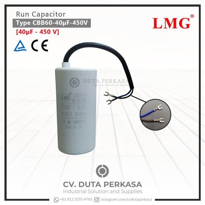 Lmg Polypropylene Run Capacitor Type Cbb60-40Uf-450V Duta Perkasa