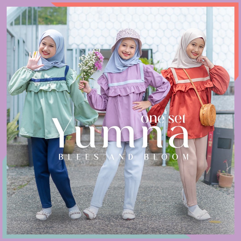 Setelan Baju Anak Perempuan Blouse dan Celana Usia 3 - 12 Tahun Yumna One Set Pakaian Muslim Premium Ammarkids Original Branded 4 5 6 7 8 9 10 11