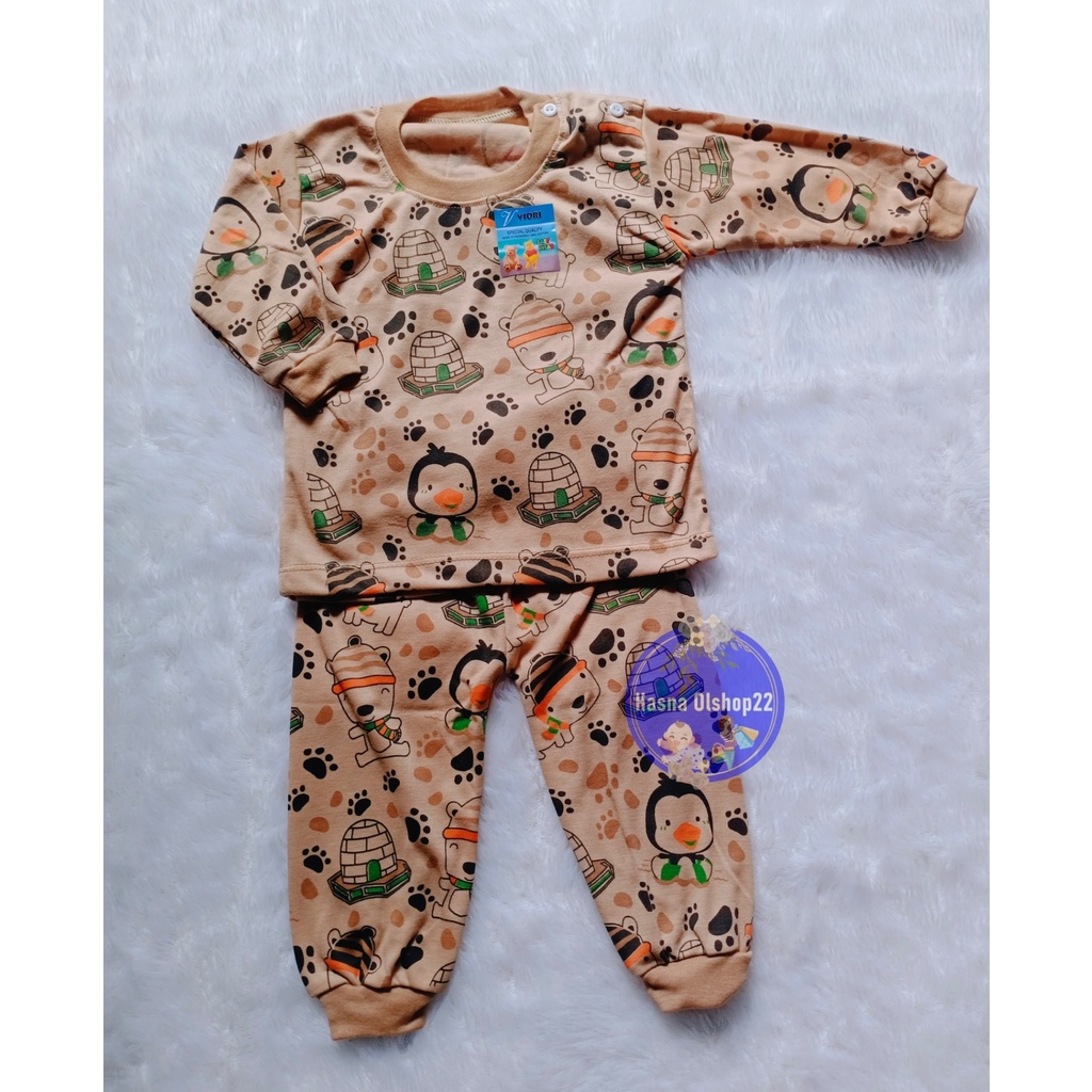 Setelan Baju Bayi Piyama Bayi Panjang PINGUIN Warna Viori Size 6-18 Bulan / Kaos Anak Panjang FullPrin