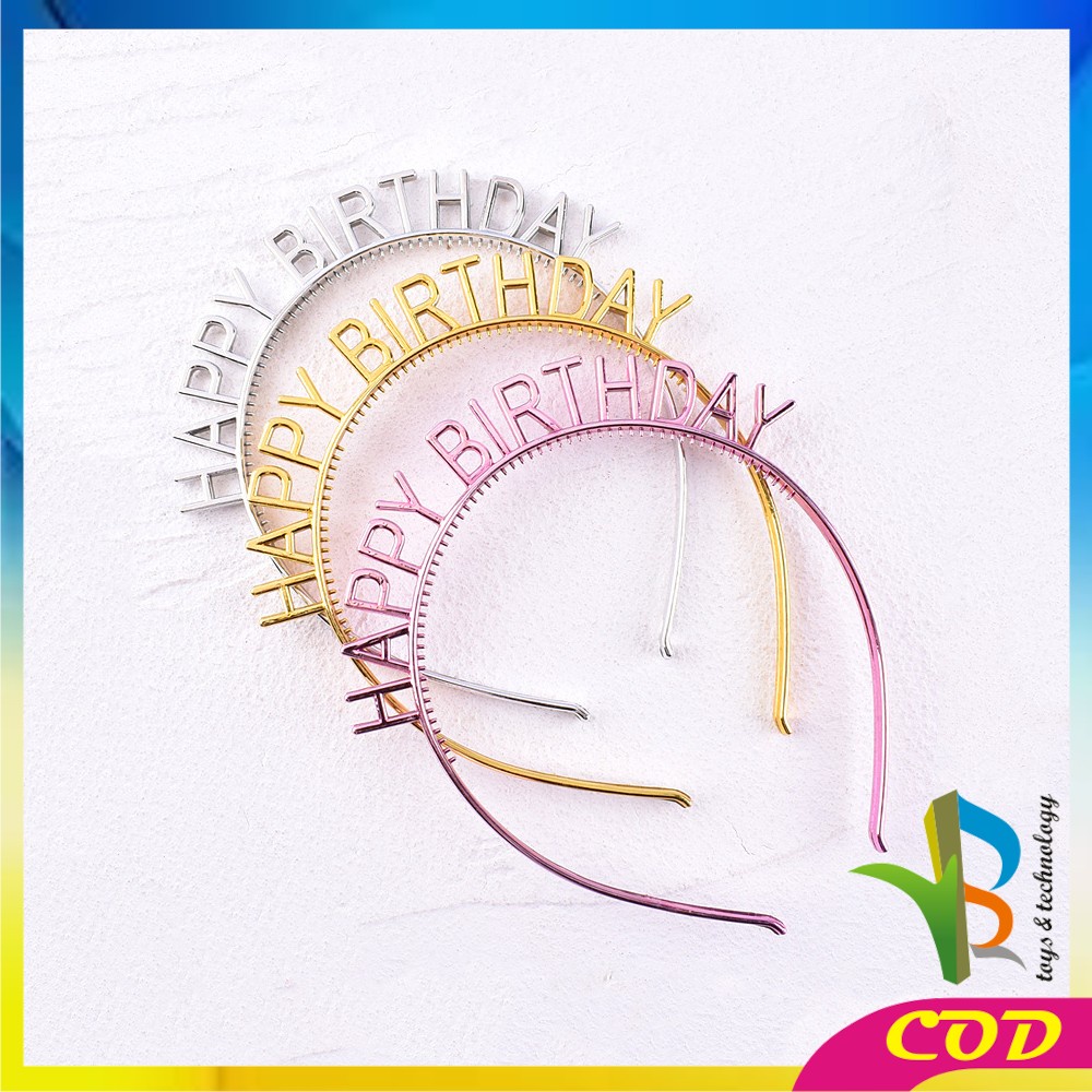 RB-C787 Bando Happy Birthday Silver Anak Bahan Plastik Pesta Ulang Tahun Korean Style / Bendo Wanita Birthday Party Gold Heandband HBD Import