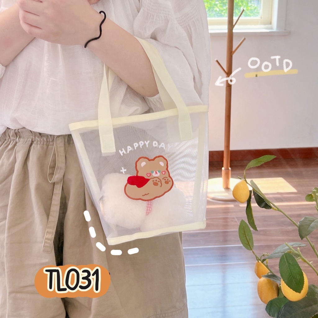 Tote tas transparan korea style cute bear rabbit TL031 goodie bag suvenir