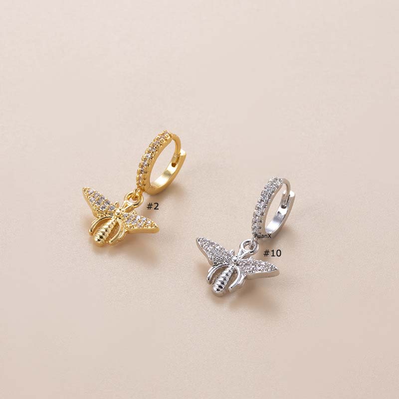 1biji Teardrop Crown Butterfly Bentuk Menjuntai Hoop Anting Tulang Rawan Tembaga Dengan Zircon