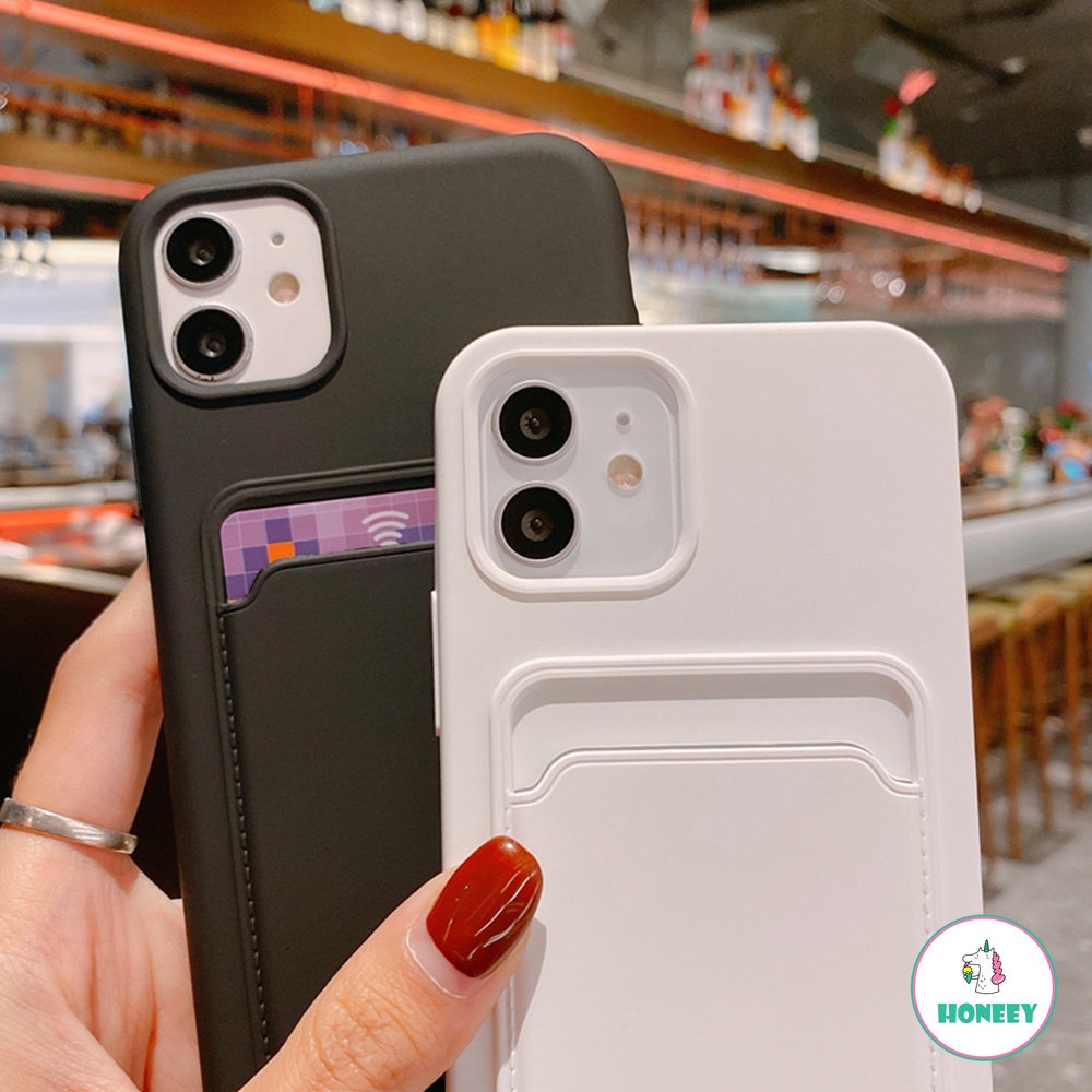 IPHONE Ins Putih Susu Dompet Card Holder Slot Phone Case Untuk Iphone 14 13 12 11 Pro Max X XR 8 7 Plus Cardbag Silikon Cair Tahan Air Lembut TPU Penutup Belakang