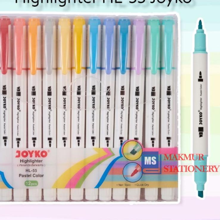 

Baru Viral Highlighter/Penanda Joyko Pastel 12 Warna (1 Set) HL-55