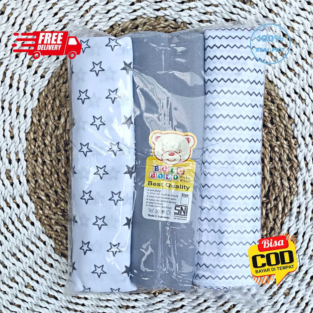 SALE 7.7 - 3 Pcs Bedong Kaos Bayi Alas Ompol Bayi Selimut Bayi Pernel Bolo-Bolo SERIAN ABU