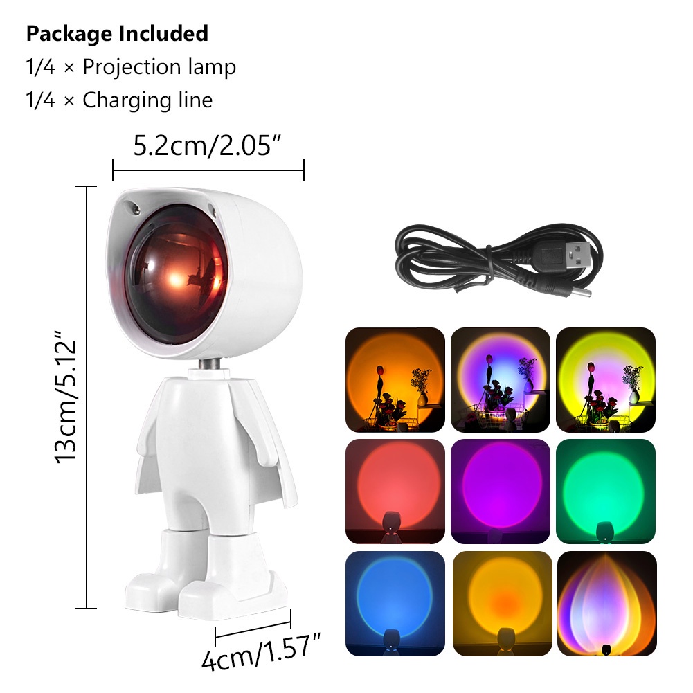 Lampu Proyektor Led Usb Bentuk Robot Sunset / Pelangi / Matahari Terbenam Untuk Dekorasi Rumah / Kantor Lampu Sunset Lamp Lampu panggung Romantik Projection Sunset Light Rainbow Atmosphere Sunset Light Photograph Atmosphere Light