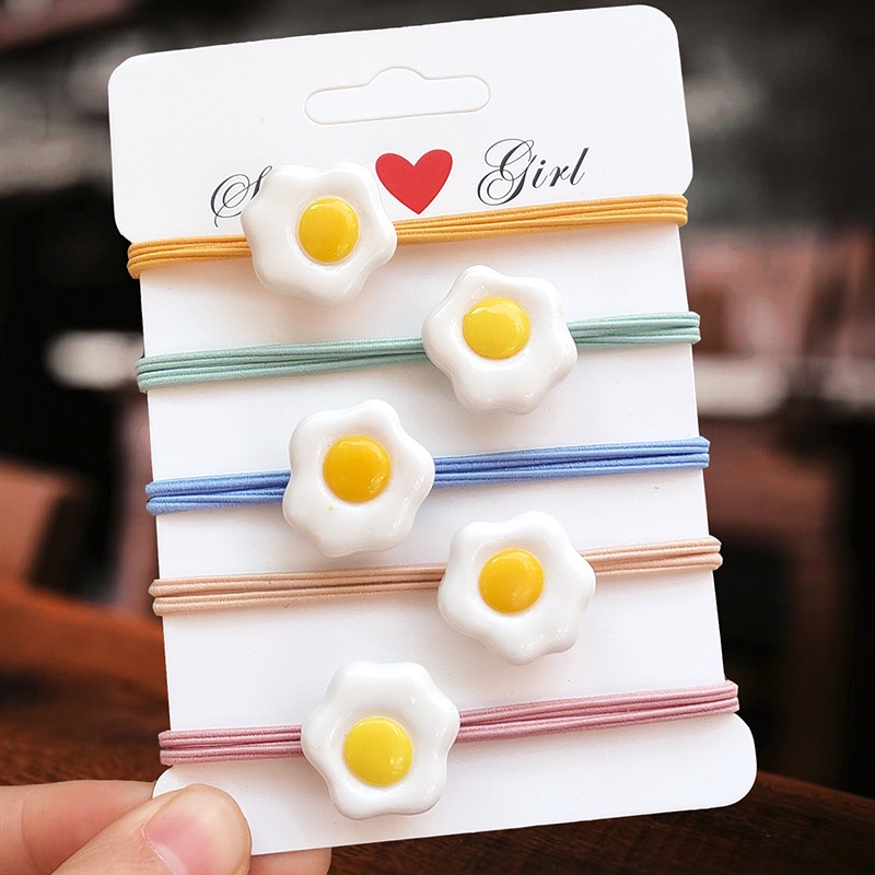 Ikat Rambut Karet Karakter Telur Warna Warni Jepang Korean Style Mutiara Gaya Korea Aksesoris Wanita Hitam Polos