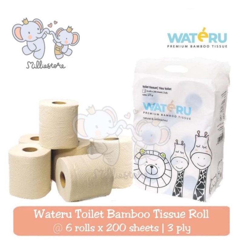 Wateru Premium Bamboo Toilet Tissue (6roll @200's, 3ply)