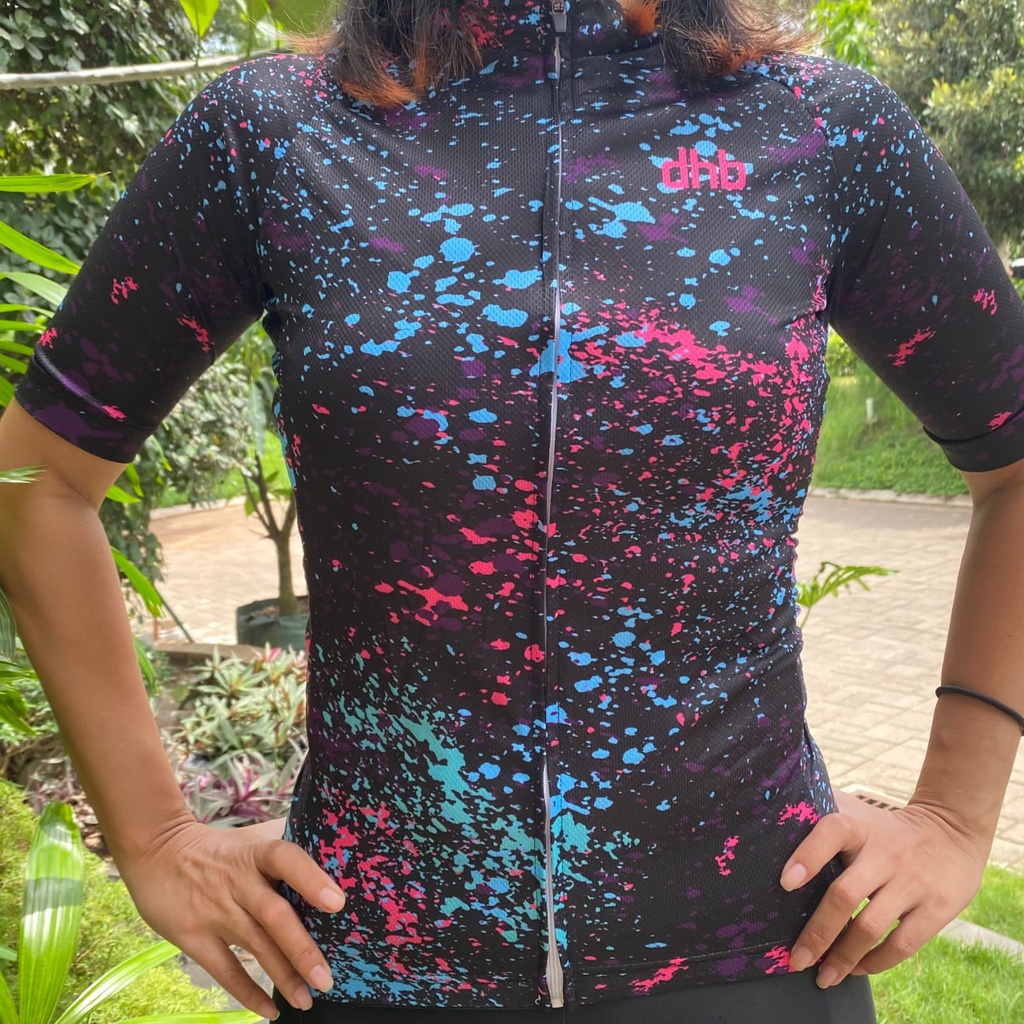 Baju Celana Jersey Sepeda Wanita Ungu Biru Multicolor / DHB Jersey Sepeda Gowes Lengan Pendek Impor 