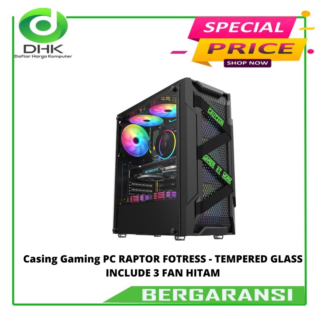 Casing Gaming PC RAPTOR FOTRESS - TEMPERED GLASS INCLUDE 3 FAN