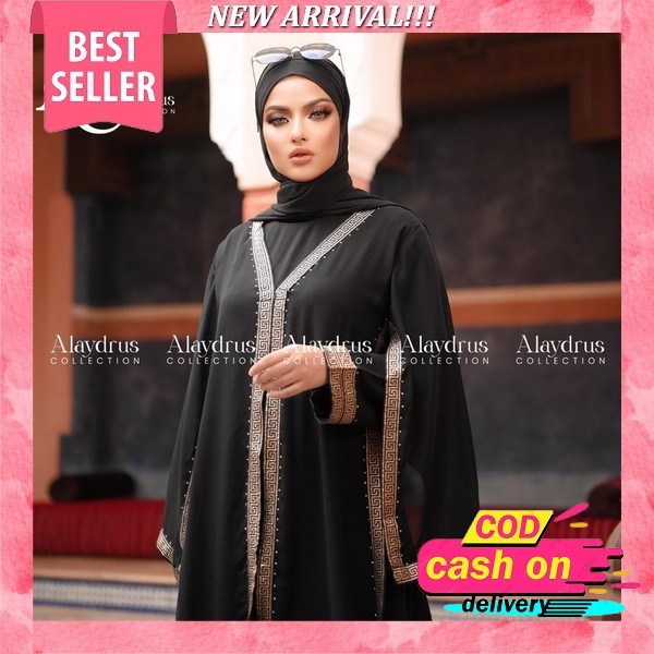 Gamis Abaya Turkey Dubai #801/ Cod Abaya Arab Jersey Mix Ceruti Bordir Mote Swarosky Model Terbaru 2